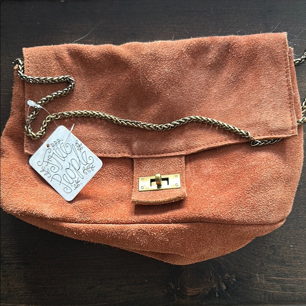 Free People Orange Crossbody Bag with Gold Chain